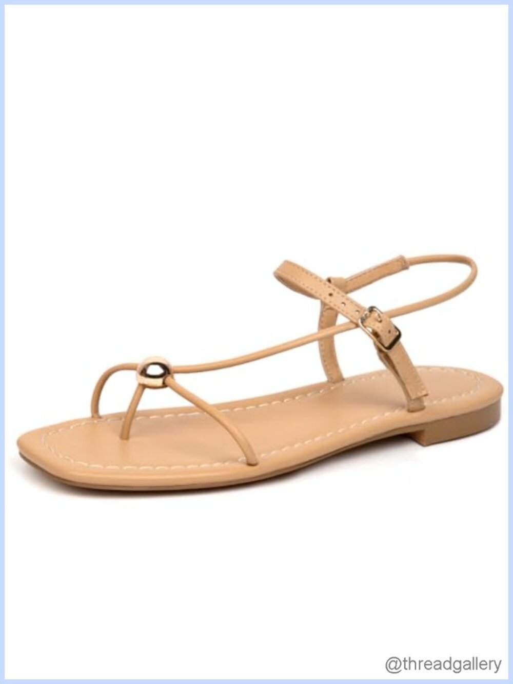 Women Rope Flat Sandals Lace Up Square Toe Thong Adjustable Ankle Strap Beach